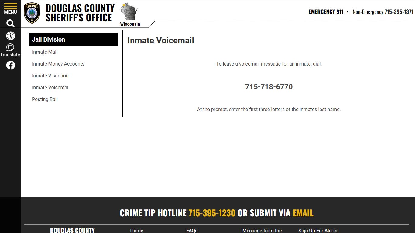 Inmate Voicemail | Douglas County Sheriff WI